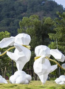 户外网红抽象几何兔子玻璃钢雕塑园林景观不锈钢云朵人物装饰摆件