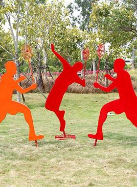 简约不锈钢人物雕塑学校体育公园公路标识自行车装饰美陈摆件定制