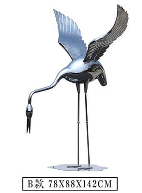 户外不锈钢镜面仙鹤雕塑售楼部园林公园景观艺术装饰落地水池摆件