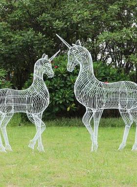 不锈钢铁艺动物雕塑定制户外花园林景观发光蝴蝶蒲公英梅花鹿摆件