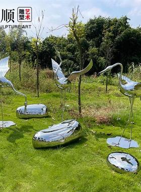 镜面不锈钢火烈鸟仙鹤雕塑售楼处庭院水池景观装饰落地摆件艺术品
