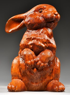 花梨实木雕刻兔子摆件红木十二生肖可爱兔家居客厅装饰送礼工艺品