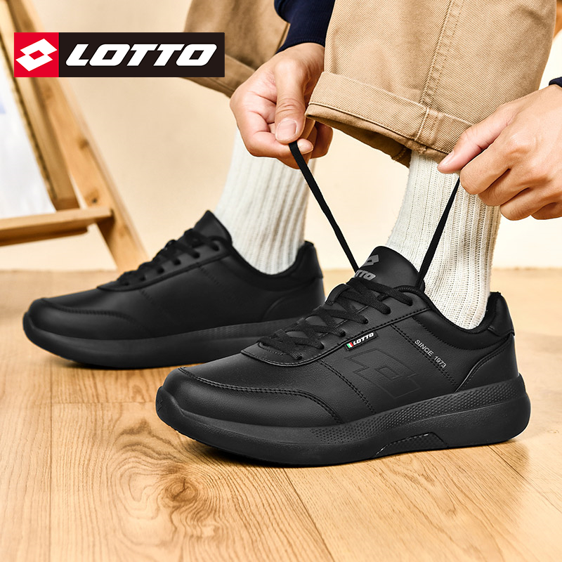 LOTTO乐途男防水皮面运动鞋2025秋冬季新款黑色软底加绒休闲鞋子 - 图2