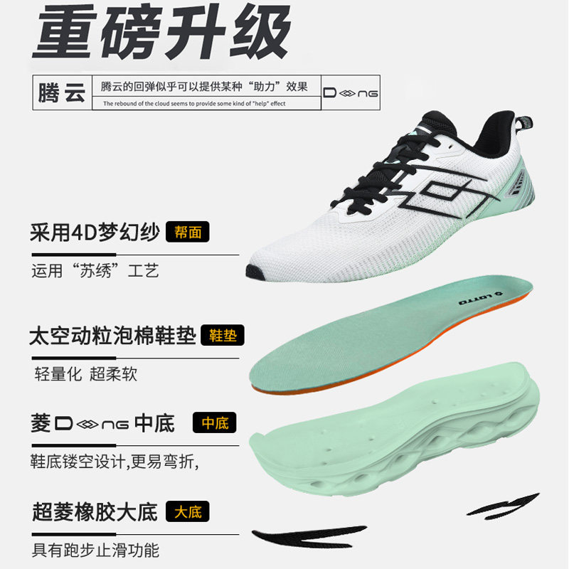 LOTTO乐途男黑色减震跑步鞋2025秋冬季新款网面透气休闲运动鞋子,淘宝优惠券,粉丝福利购,淘宝优惠卷