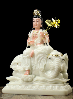文殊普萨佛像普贤佛像家用寺庙用品客厅小摆件汉白玉文殊普贤摆设