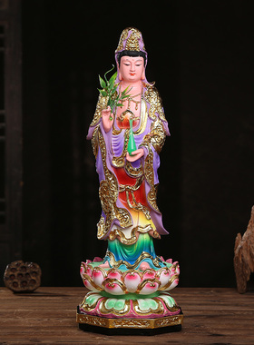 西方三圣树脂佛像观音站像带背光阿弥陀佛大势至12寸彩绘手工神像