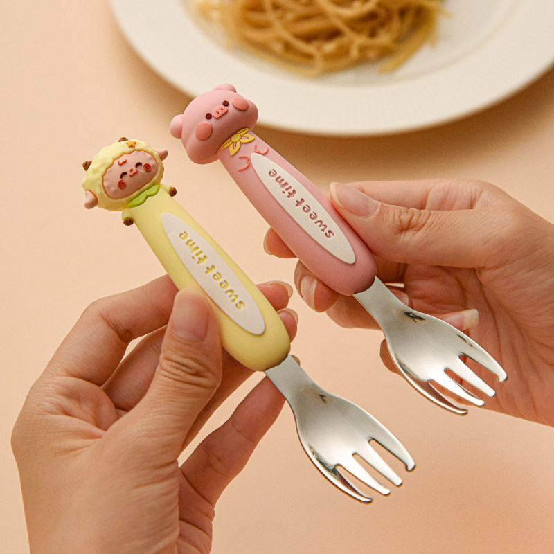 卡通316不锈钢辅食叉可爱学吃饭短勺叉宝宝儿童餐具自主进食训练,淘宝优惠券,粉丝福利购,淘宝优惠卷