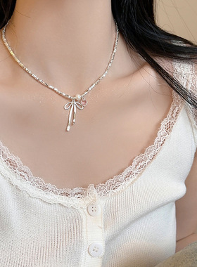 芭蕾蝴蝶结珍珠项链女高级感