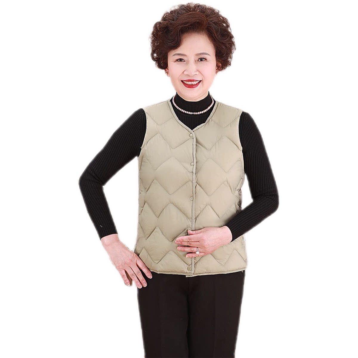 Simple and comfortable women's down jacket, vest, mother's wear, middle-aged and elderly vest, round neck, V-neck, light and thin inner liner to keep warm