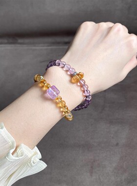 龙虎山饰品天然紫水晶手链女款招财转运珠手串送女友红色情侣手链
