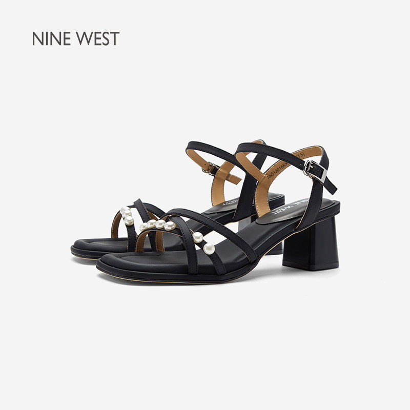 Nine West/玖熙2025年时装凉鞋女一字带时尚珍珠高跟鞋女,淘宝优惠券,粉丝福利购,淘宝优惠卷