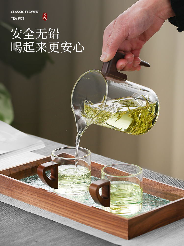 柏斐客月牙玻璃公道杯加厚耐热茶漏一体套装茶具过滤绿茶分茶器