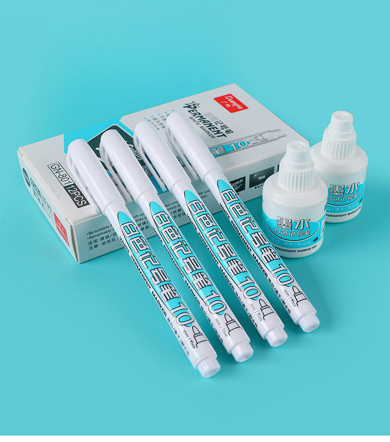 广纳油性记号笔白色防水不掉色粗头勾线笔油性速干大头笔大容量油漆笔加粗白色马克笔轮胎美术黑卡绘画高光笔,淘宝优惠券,粉丝福利购,淘宝优惠卷