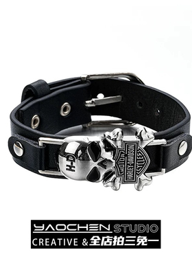 复古骷髅头皮带扣手链男女潮流个性小众设计手环霸气朋克嘻哈手饰