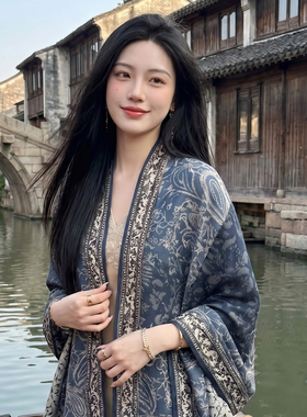 名族风拍围巾照披肩两用高级感云南丽江大理旅游防晒装饰丝巾棉麻