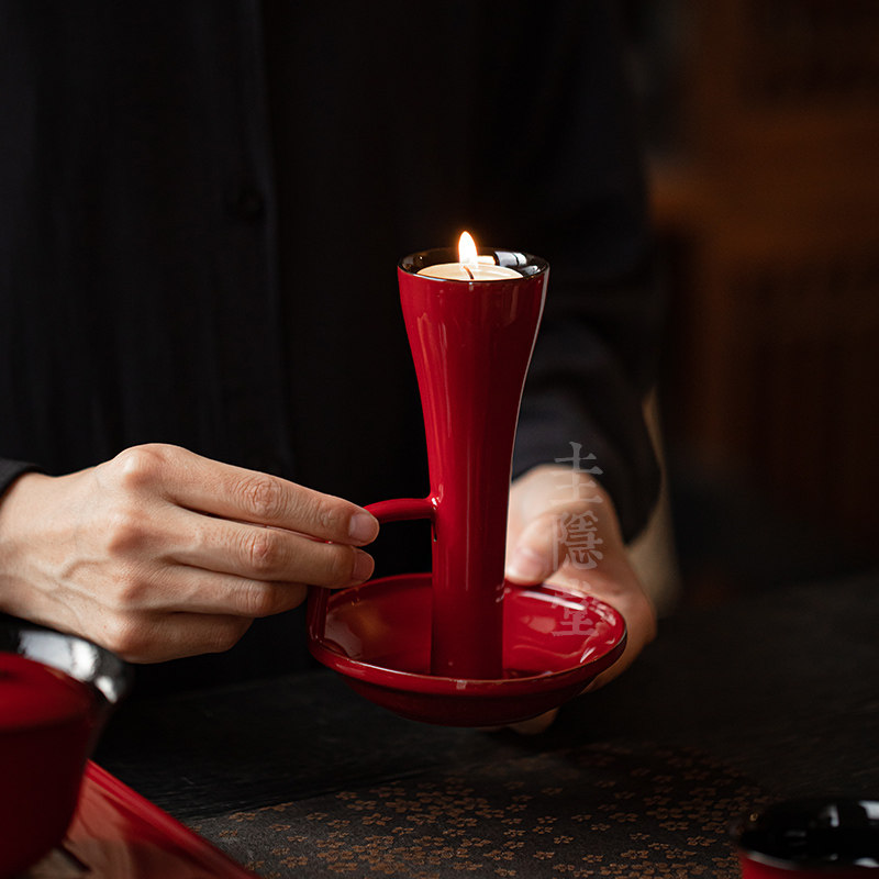 圭隐堂故宫红陶瓷蜡烛台中国红茶室氛围感禅意茶道摆件茶几装饰品,淘宝优惠券,粉丝福利购,淘宝优惠卷