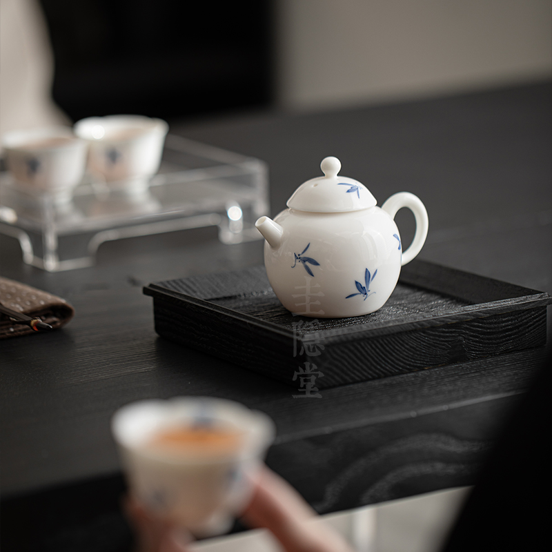 圭隐堂纯手绘蝴蝶兰花陶瓷茶壶家用单个泡茶壶手抓壶中式功夫茶具