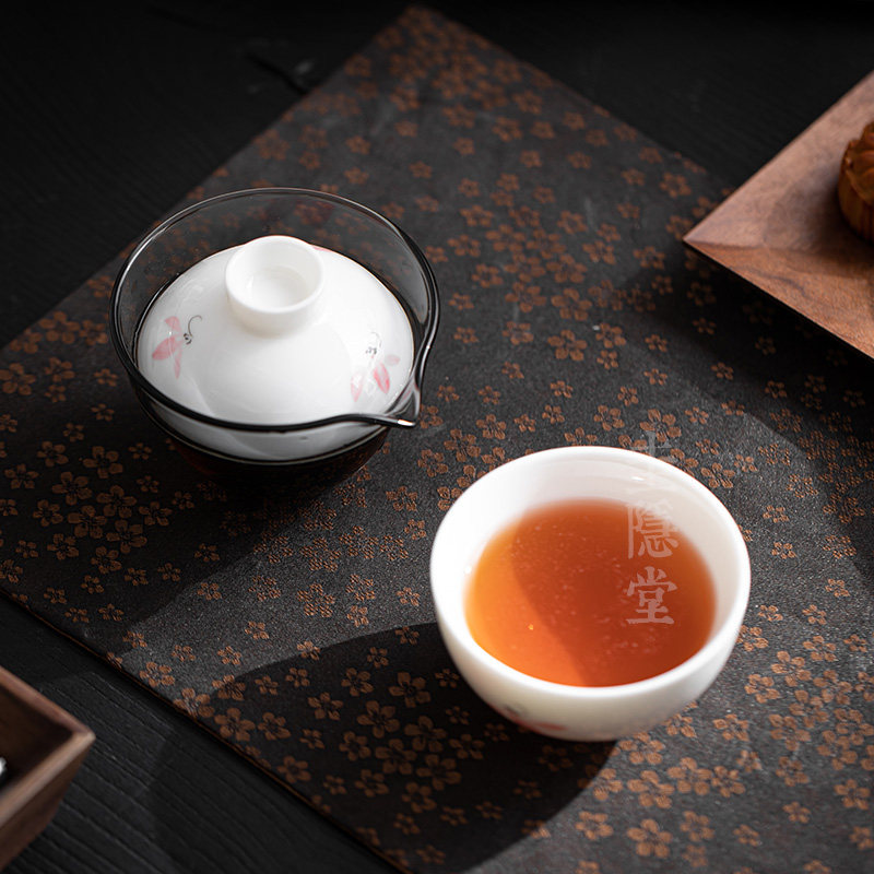 Gui Yintang hand-painted pink orchid mutton fat jade porcelain outdoor portable travel Kung Fu tea set tea cup quick cup