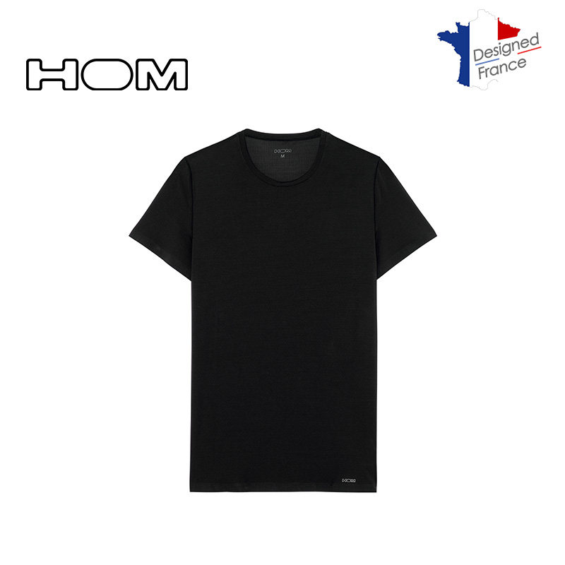 HOM法国男士25年夏季新款短袖T恤圆领纯黑色简约百搭修身透气上衣,淘宝优惠券,粉丝福利购,淘宝优惠卷