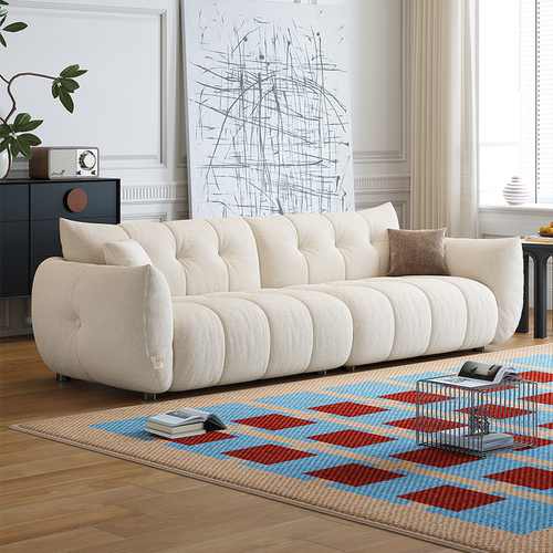 云枕法式奶油风直排沙发现代简约客厅大小户型布艺雪尼尔羊羔绒 - 图0