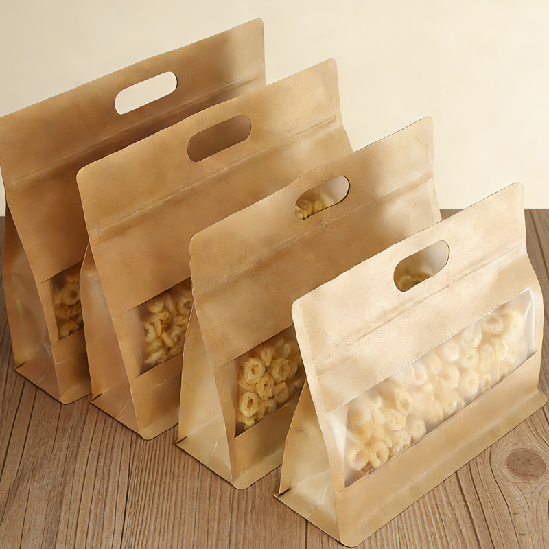 手提宽口八边封牛皮纸自封袋干果茶叶食品级拉链袋猫粮狗粮包装袋,淘宝优惠券,粉丝福利购,淘宝优惠卷