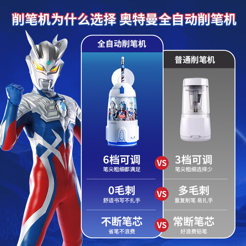 奥特曼全自动电动削笔机大口径转笔刀粗杆三角铅笔卷笔刀小学生专用削笔刀幼儿园初学者儿童可充电自动削笔器 - 图0