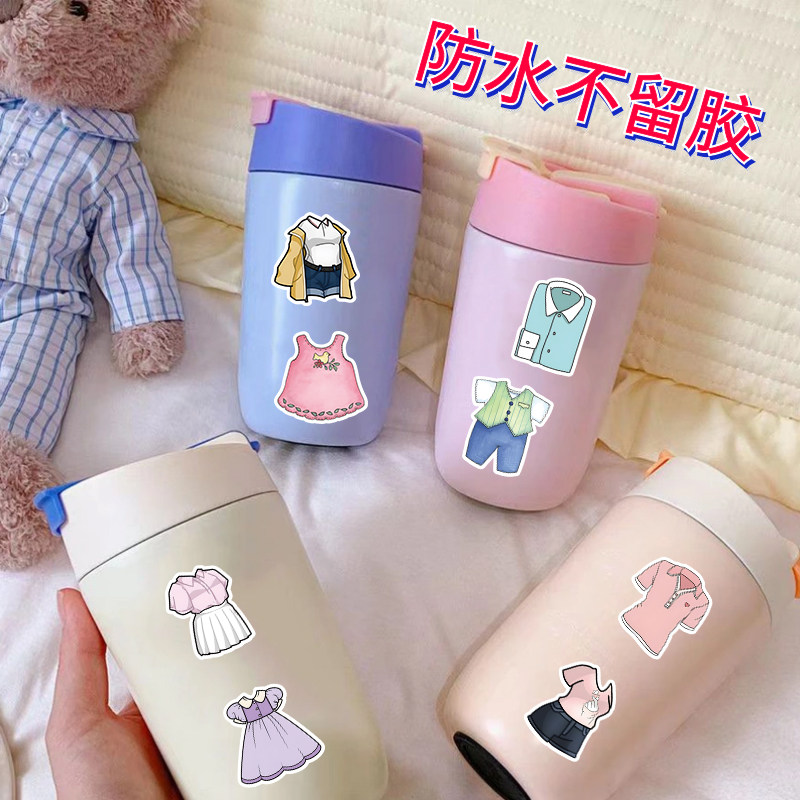 60张卡通服装服饰贴纸可爱儿童奖励鞋子裙子裤子袜子装饰手账贴画