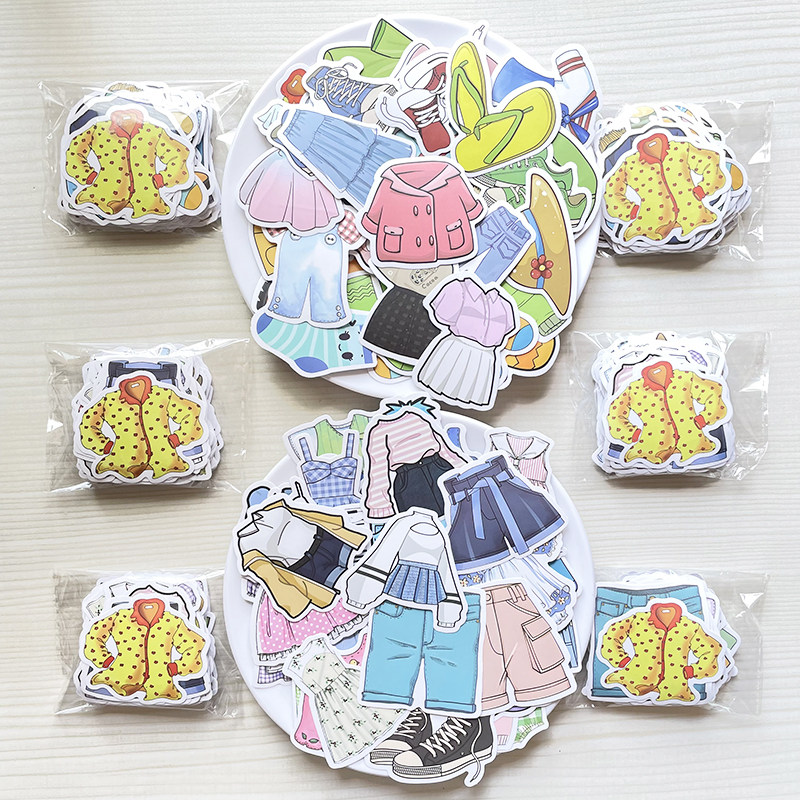 60张卡通服装服饰贴纸可爱儿童奖励鞋子裙子裤子袜子装饰手账贴画