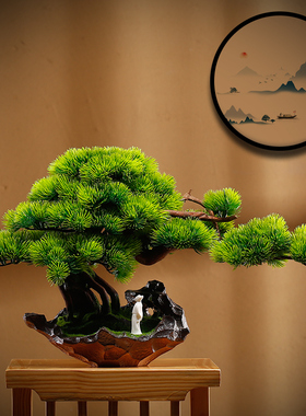 速发盆景新中式玄关摆件崖柏绿饰客厅博古架装植品客迎松盆栽