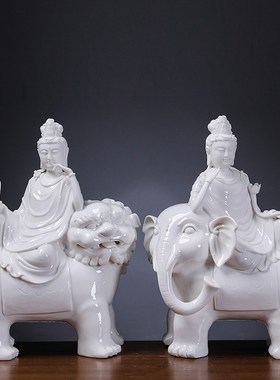 速发德化陶瓷文家殊贤菩萨神像普用客厅书房供奉摆件佛像工艺品摆