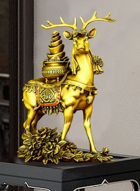 速发铜鹿摆件一鹿高升鹿宝盆居家鹿店铺办公室装饰品一聚发财