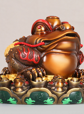 速发金蟾客王彩绘元宝九子蟾三足蟾蜍摆厅桌面店铺开业礼品纯铜霸