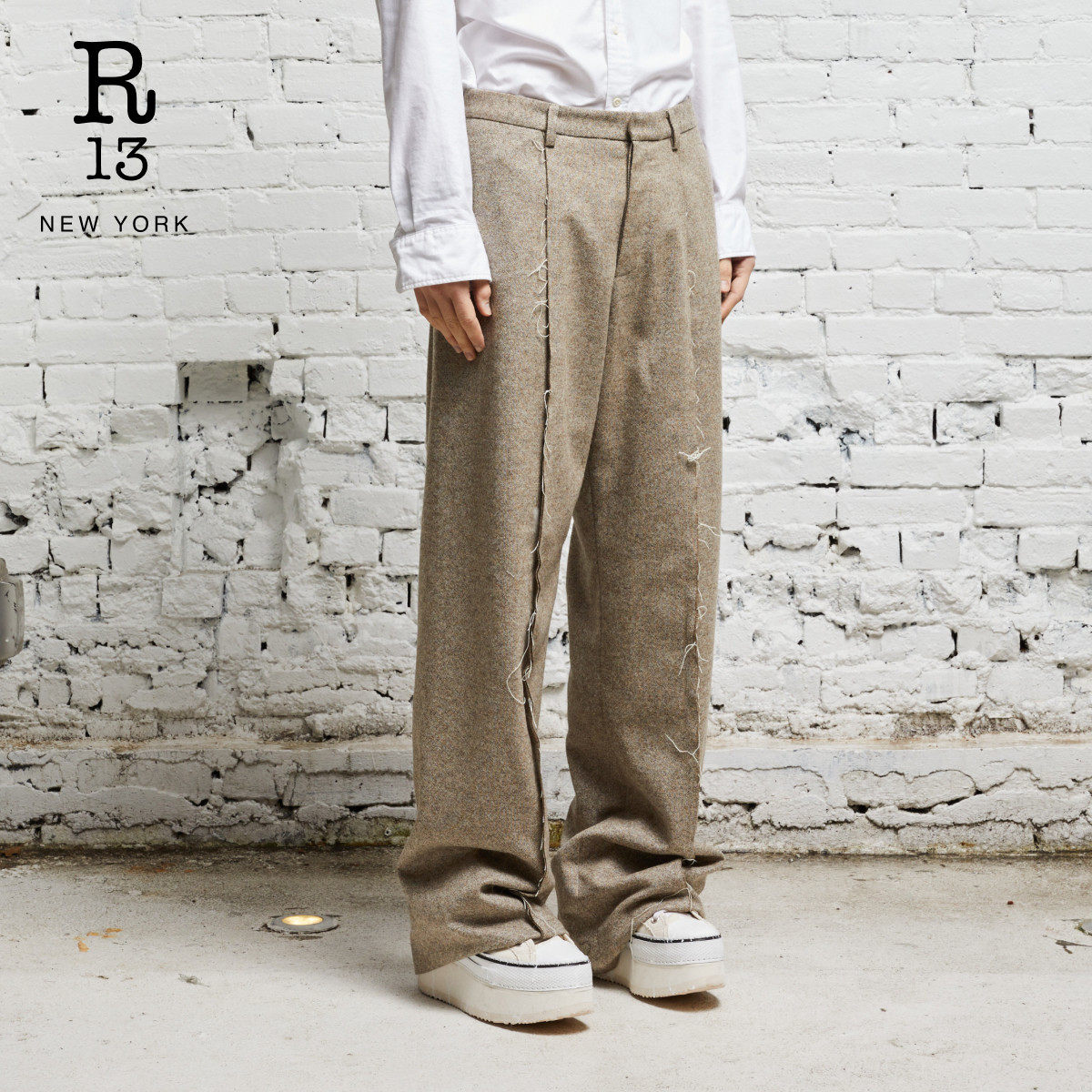【明星同款】R13 早秋系列 外缝线羊毛长裤阔腿西裤意大利制造,淘宝优惠券,粉丝福利购,淘宝优惠卷