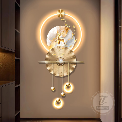 九鱼图玄关装饰画麋鹿壁画格栅装饰挂件高级感壁灯画LED发光画 - 图0