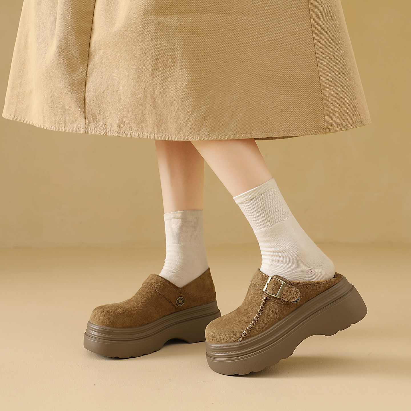 厚底增高全包两穿勃肯鞋女2026新款春季百搭一脚蹬懒人乐福鞋单鞋,淘宝优惠券,粉丝福利购,淘宝优惠卷