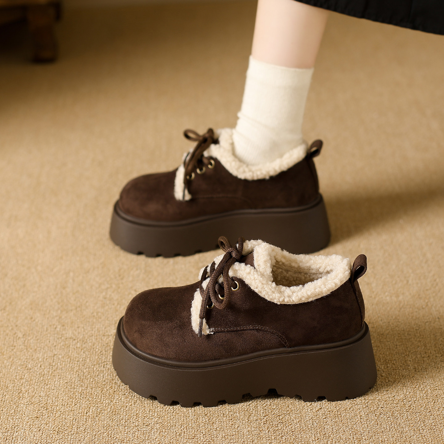 厚底增高勃肯雪地靴女2025冬季新款加绒一脚蹬乐福鞋保暖低帮棉鞋,淘宝优惠券,粉丝福利购,淘宝优惠卷