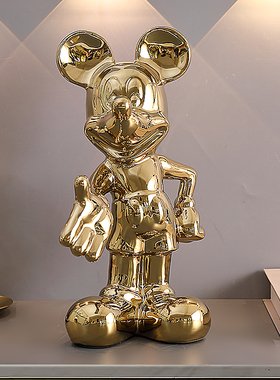 大号米奇摆件家居装饰品客厅可爱酒柜玄关手办公仔米老鼠入户银色