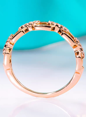 莫桑石玫瑰金色链条戒指气质