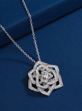 满钻镂空山茶花项链轻奢玫瑰花