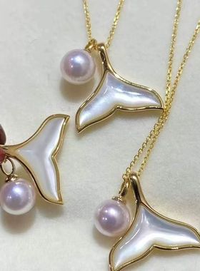 珍珠白贝母鱼尾项链时尚