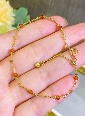 简约气质S925纯银红水晶手链女