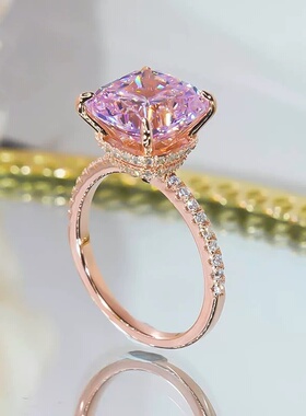 四爪粉钻公主方戒指个性