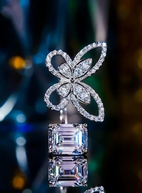 方钻双蝴蝶开口戒指小众