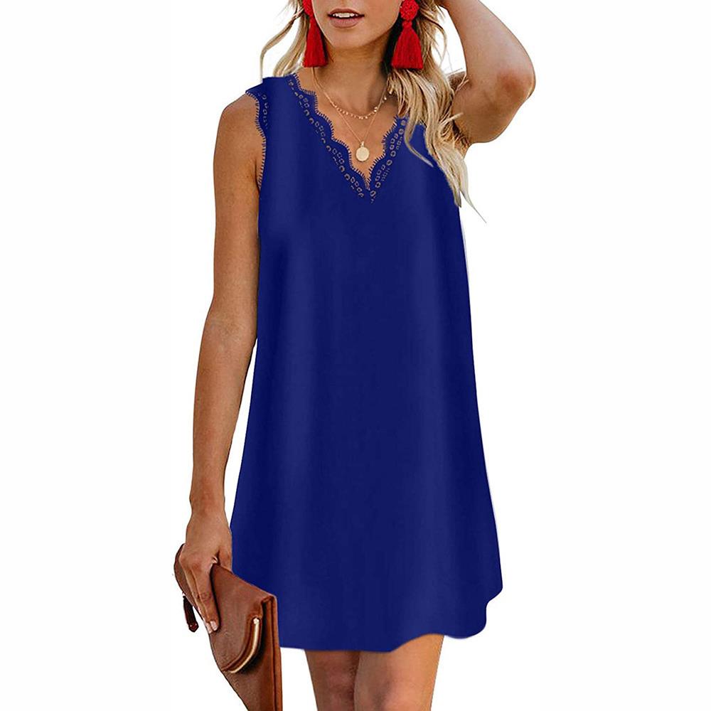 dress top loose sleeveless lace eyelash V-neck womens - 图1