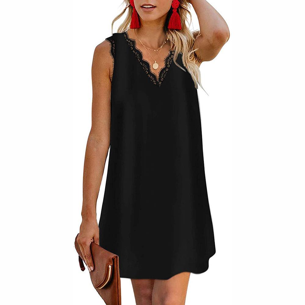 dress top loose sleeveless lace eyelash V-neck womens - 图2