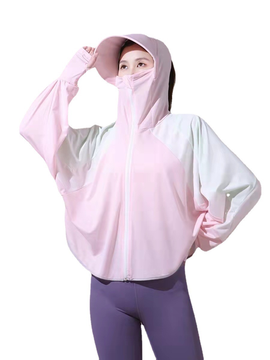 夏季防晒衣女大帽檐防紫外线冰丝短款骑行服
