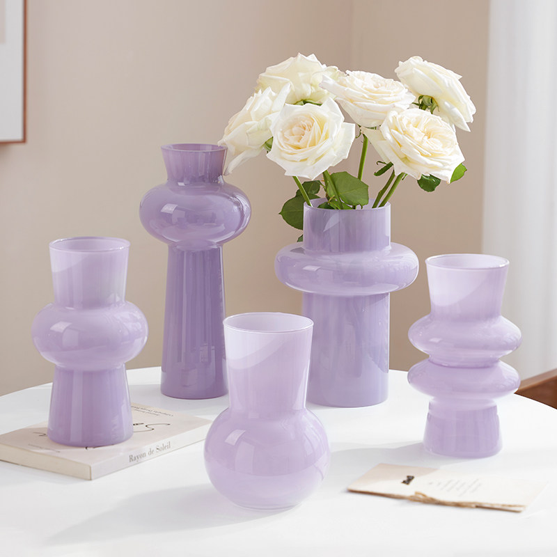ins高级感玻璃花瓶水养鲜花客厅插花家居电视柜中古花器香芋紫色