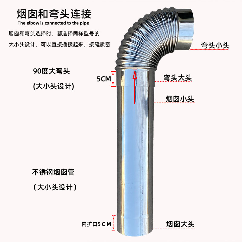 不锈钢烟管农村柴火炉土灶配件颗粒柴火灶冲烟囱管烟筒排气管弯头 - 图1