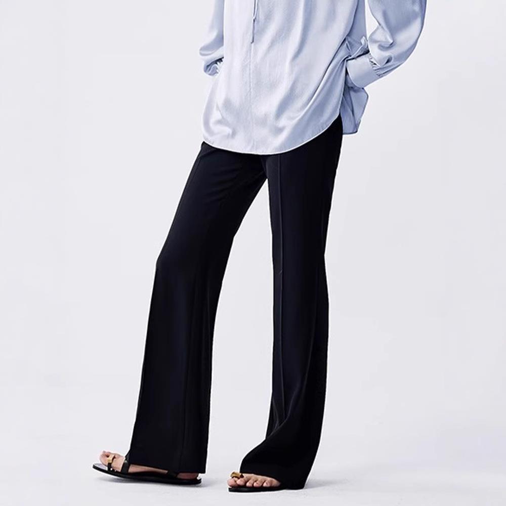 【现货】Rouje Life春夏季高级感高腰显瘦微喇休闲裤黑色喇叭裤女 - 图0