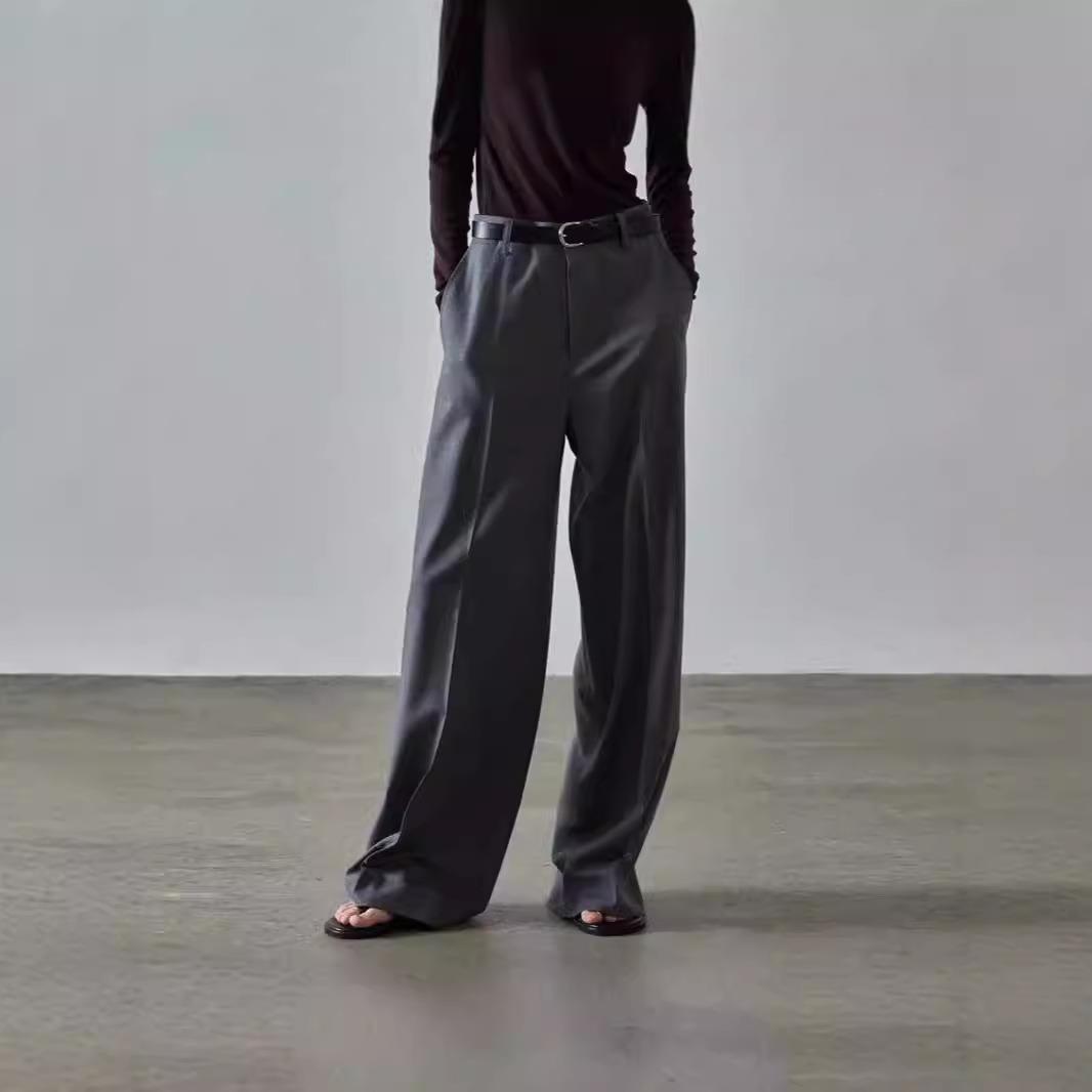 【现货】Rouje Life灰色西装裤女垂感高腰直筒阔腿休闲拖地裤 - 图2